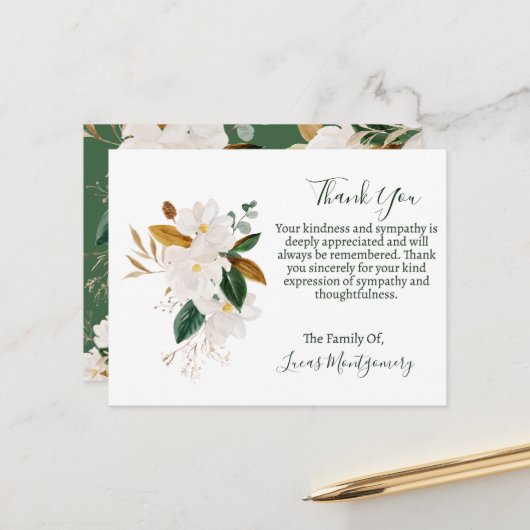 Magnolia rouwkaart bedankt, condoleance   briefkaart (Voorkant / Achterkant in situ)