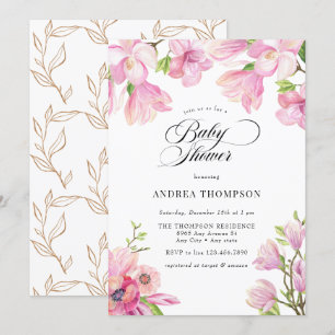 Magnolia Roze Bloemen Baby shower Kaart