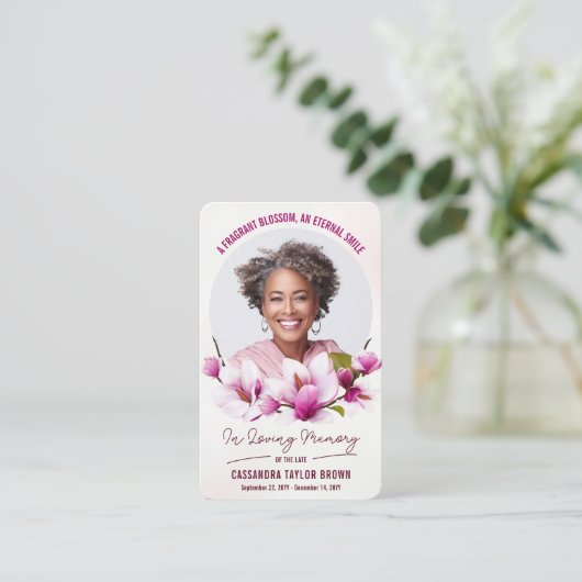 Magnolia Roze Bloemen Begrafenis Kaart Visitekaartje (Staand voorkant)