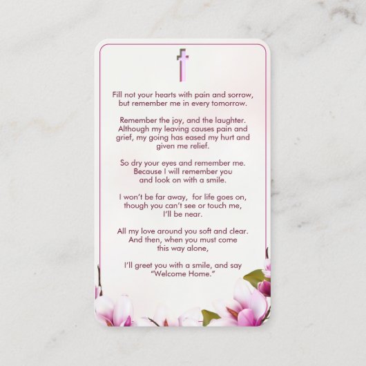 Magnolia Roze Bloemen Begrafenis Kaart Visitekaartje (Achterkant)