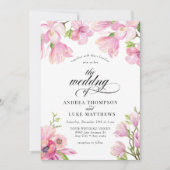 Magnolia | Roze Bloemen Huwelijksuitnodigingen Kaart (Voorkant)