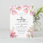 Magnolia | Roze Bloemen Huwelijksuitnodigingen Kaart (Staand voorkant)