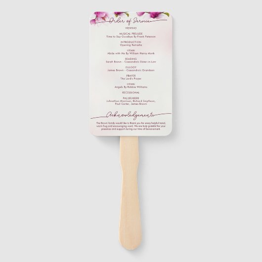 Magnolia Roze Bloemen Orde van Service Handwaaier (Achterkant)