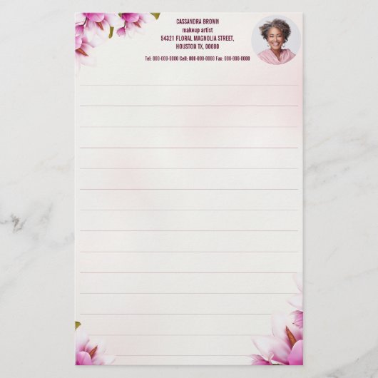 Magnolia Roze Bloemen Zakelijke foto Stationery Briefpapier (Voorkant)