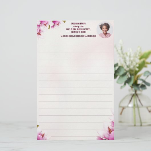 Magnolia Roze Bloemen Zakelijke foto Stationery Briefpapier (Staand voorkant)