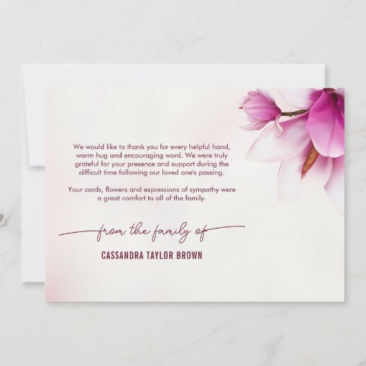 Magnolia Roze Bloemenmonument Dank u kaart (Achterkant)