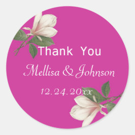  magnolia roze bruiloft wil je bedanken ronde sticker