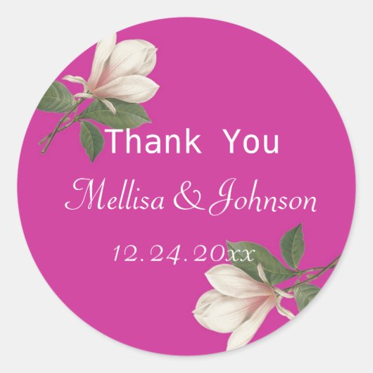  magnolia roze bruiloft wil je bedanken ronde sticker (Voorkant)