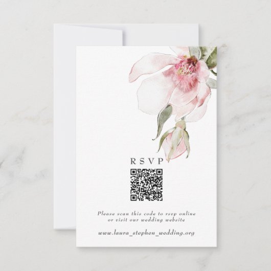 Magnolia RSVP Online QR Code Wedding Website Kaart (Voorkant)