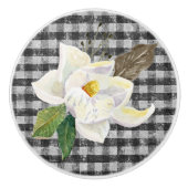 Magnolia Rustic Farmhouse Black in White Gingham Keramische Knop (Voorkant)