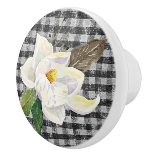 Magnolia Rustic Farmhouse Black in White Gingham Keramische Knop (Rechts)