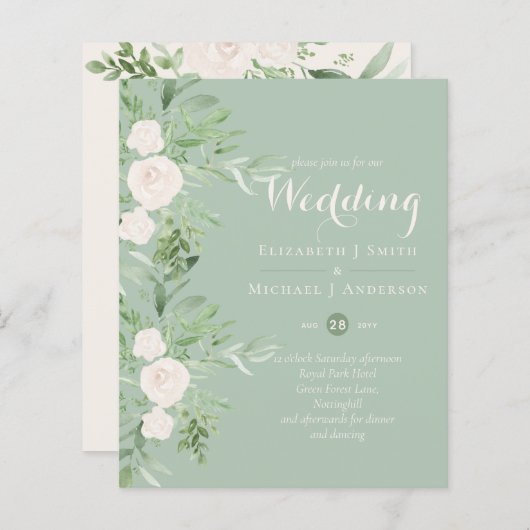Magnolia Sage Green Floral Wedding nodigt de begro (Voorkant / Achterkant)