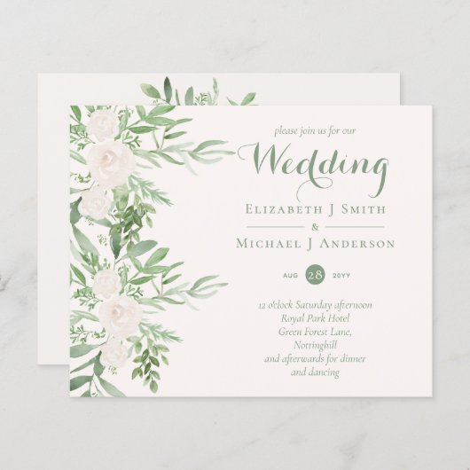 Magnolia Sage Green Floral Wedding nodigt de begro (Voorkant / Achterkant)