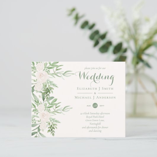Magnolia Sage Green Floral Wedding nodigt de begro (Staand voorkant)