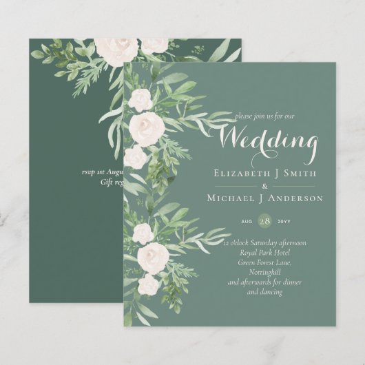 Magnolia Sage Groene Bloemen Huwelijksuitnodiginge (Voorkant / Achterkant)