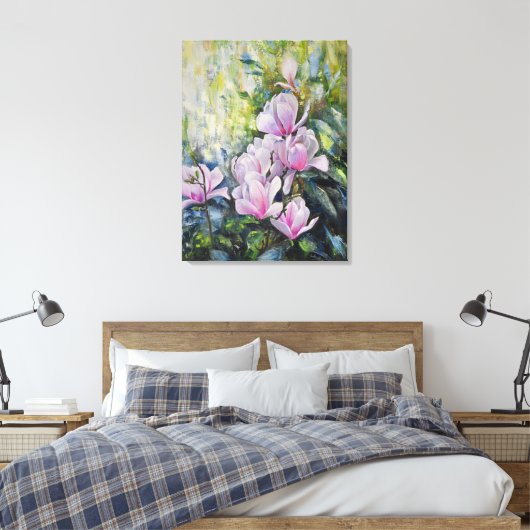 Magnolia Serenity – Bloemenkunst van Lukian Canvas Afdruk (Insitu (Slaapkamer))