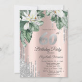 Magnolia Silver Glitter Drips Roos Gold 60th Kaart (Voorkant)
