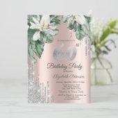 Magnolia Silver Glitter Drips Roos Gold 60th Kaart (Staand voorkant)