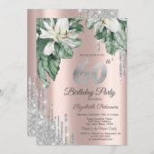 Magnolia Silver Glitter Drips Roos Gold 60th Kaart (Voorkant / Achterkant)