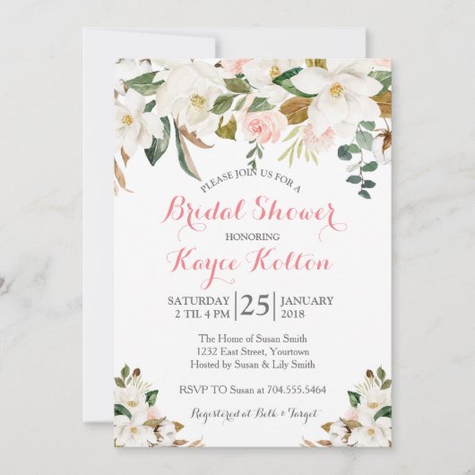 Magnolia Southern blush bridal douche-uitnodiging Kaart (Voorkant)