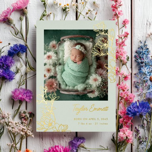 Magnolia Spring Baby Birth Foil Announcement Folie Uitnodiging