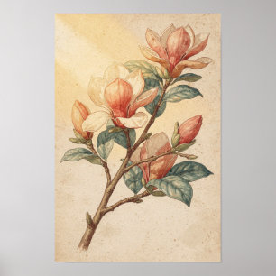 Magnolia Tak Botanische Print Bloemstudie