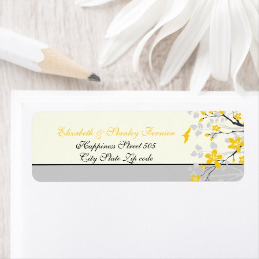 Magnolia tak geel, grijs bruiloft aangepaste label (Insitu)