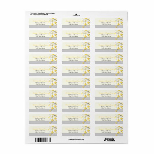 Magnolia tak geel, grijs bruiloft aangepaste label (Full Sheet)