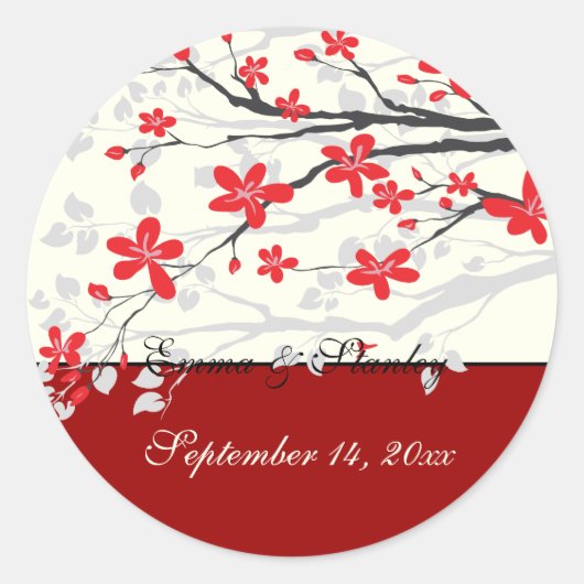 Magnolia tak rode bruiloft Save the Date sticker (Voorkant)