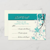 Magnolia tak turquoise bruiloft RSVP kaart (Voorkant / Achterkant)