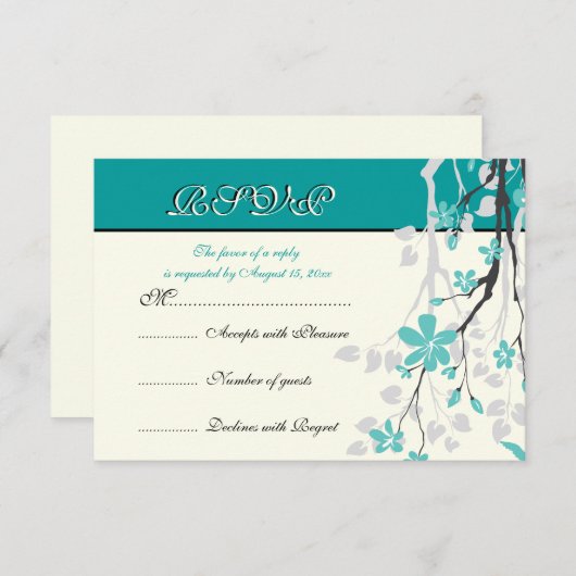 Magnolia tak turquoise bruiloft RSVP kaart (Voorkant / Achterkant)