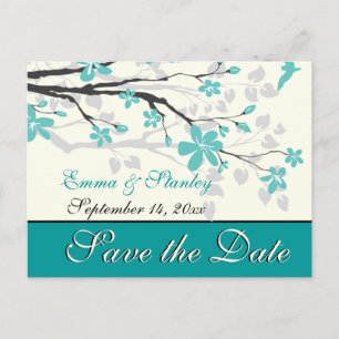 Magnolia tak turquoise bruiloft Save the Date Aankondigingskaart