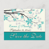 Magnolia tak turquoise bruiloft Save the Date Aankondigingskaart (Voorkant)
