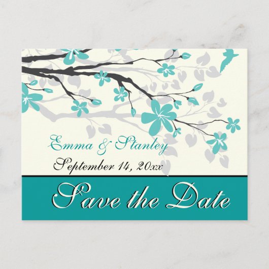 Magnolia tak turquoise bruiloft Save the Date Aankondigingskaart (Voorkant)