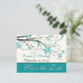 Magnolia tak turquoise bruiloft Save the Date Aankondigingskaart (Staand voorkant)
