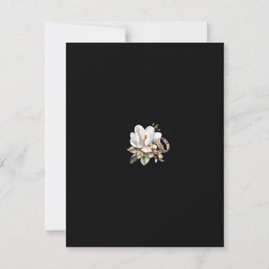 Magnolia trouwringen goud en zwart bruiloft bedankkaart (Achterkant)