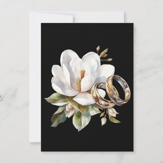 Magnolia trouwringen goud en zwart bruiloft kaart (Achterkant)