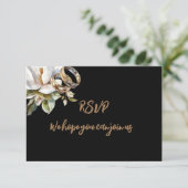 Magnolia trouwringen goud en zwart RSVP kaartje (Staand voorkant)