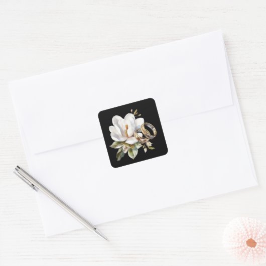 Magnolia trouwringen goud zwart vierkante sticker (Envelop)