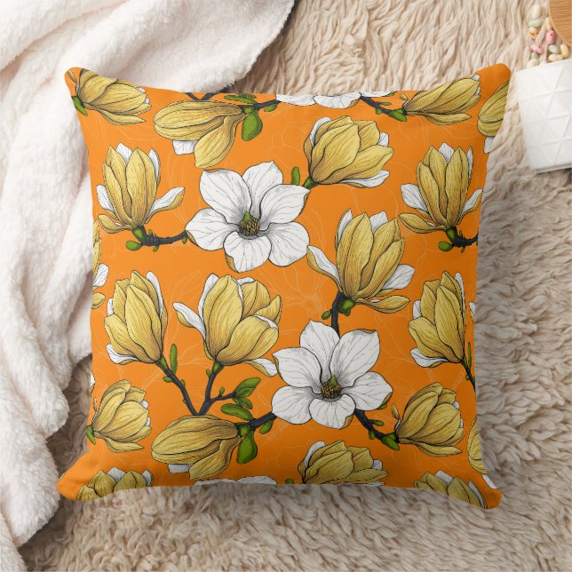 Magnolia tuin in geel kussen (Deken)