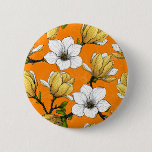 Magnolia tuin in geel ronde button 5,7 cm