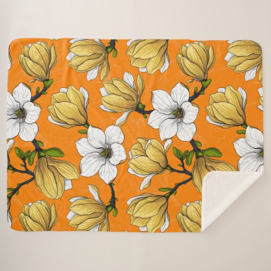 Magnolia tuin in geel sherpa deken (Voorkant (horizontaal))