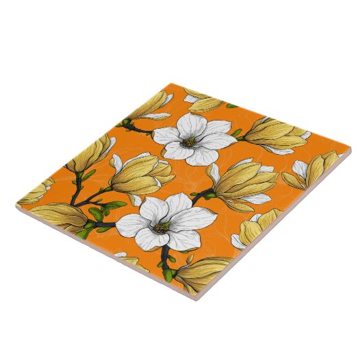 Magnolia tuin in geel tegeltje (Zijkant)