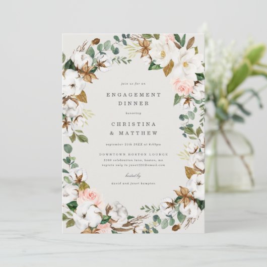 Magnolia-uitnodiging voor koppelavond menu (Staand voorkant)