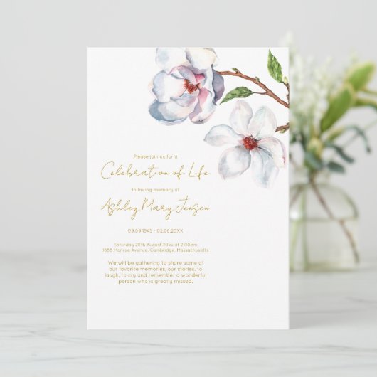 Magnolia uitvaart uitnodiging ter viering van het (Staand voorkant)