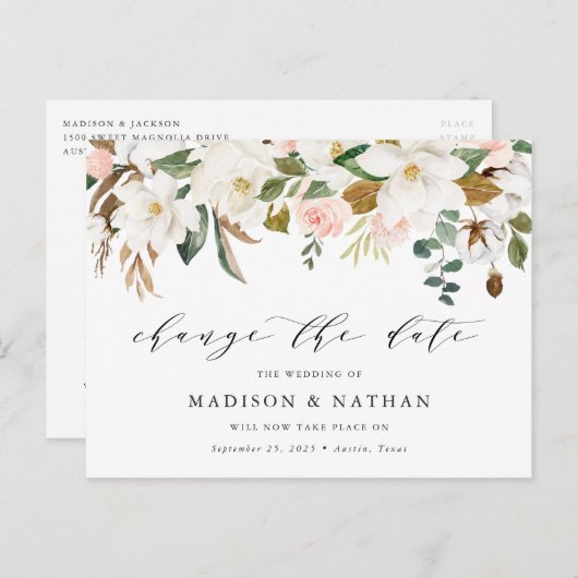 Magnolia verander de datum waarop het huwelijk wor aankondigingskaart (Voorkant / Achterkant)