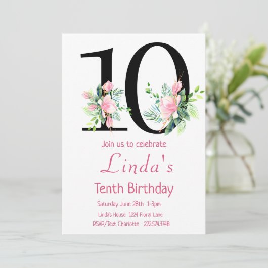 Magnolia Verjaardag Uitnodiging, 10e Verjaardag Kaart (Staand voorkant)
