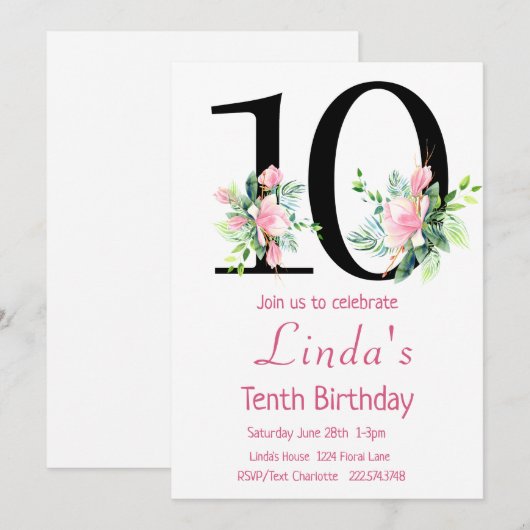 Magnolia Verjaardag Uitnodiging, 10e Verjaardag Kaart (Voorkant / Achterkant)