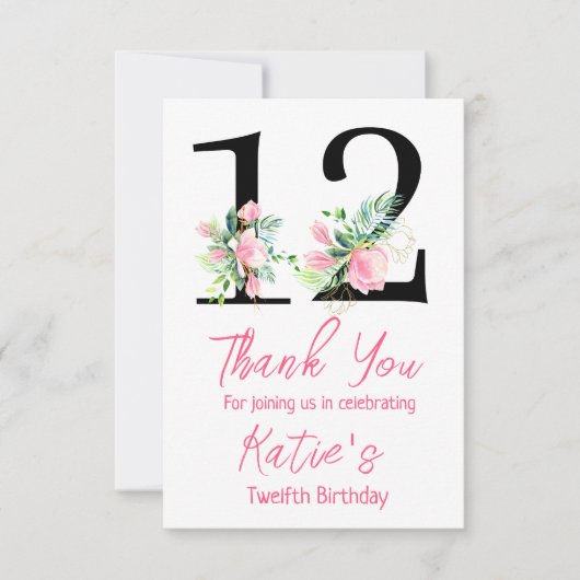 Magnolia Verjaardag Uitnodiging, 12e Verjaardag Bedankkaart (Voorkant)