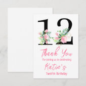 Magnolia Verjaardag Uitnodiging, 12e Verjaardag Bedankkaart (Voorkant / Achterkant)
